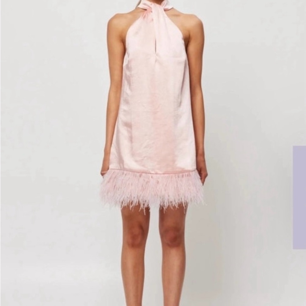 elliatt rachel pink feather detail halter neck mini dress size small new
